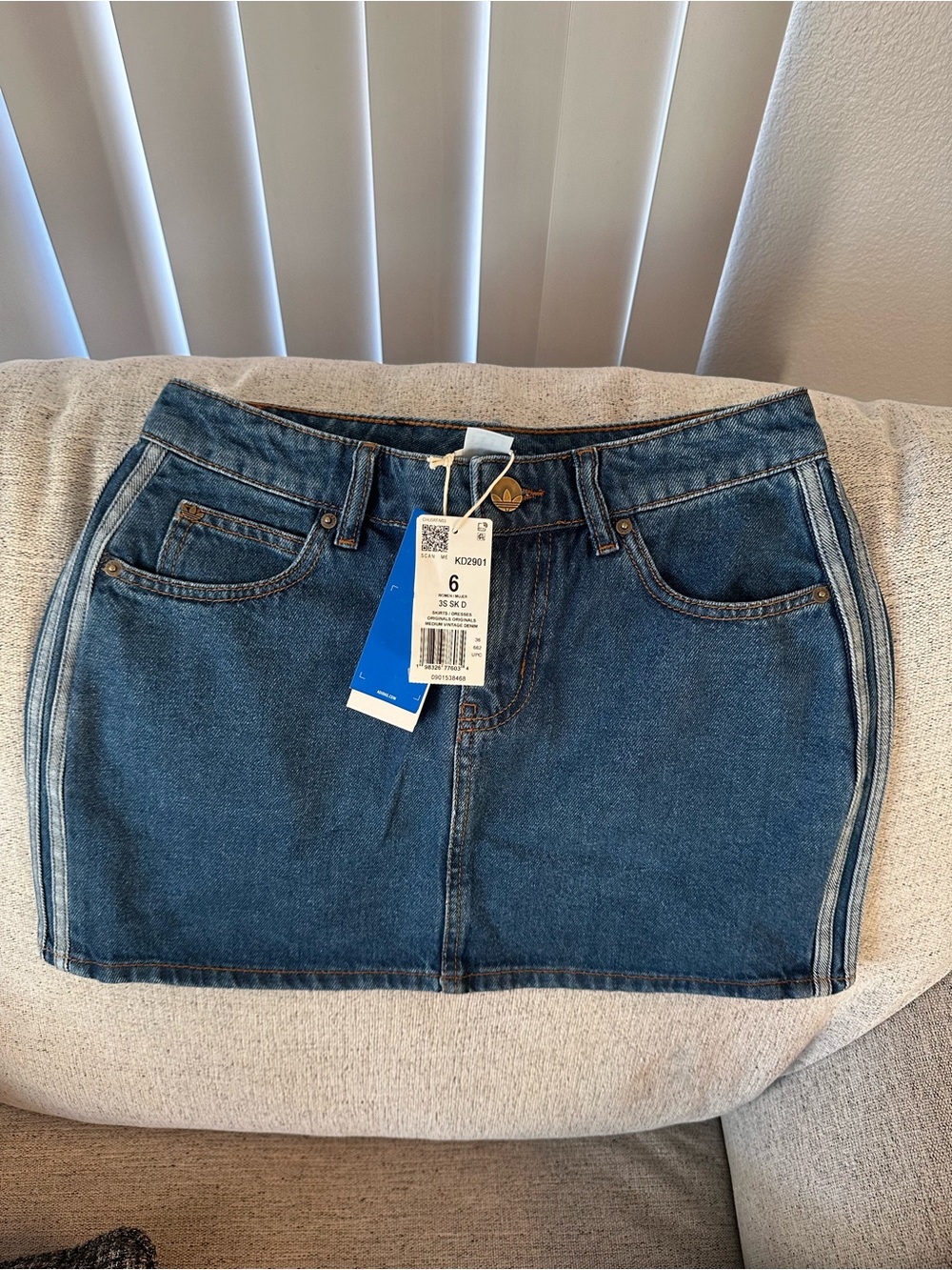 adidas Blue Denim Mini Skirt with Side Stripe